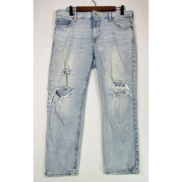 GAP Denim - GAP Sz 10 30 Universal Slim Boyfriend Jeans Distressed Light Quincy Blue Stretch